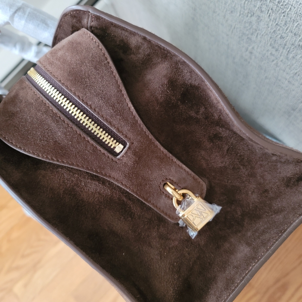 Parisa Wang Gabrielle 35 Soft Top Handle Bag Chocolate Suede NEW - Picture 10 of 16